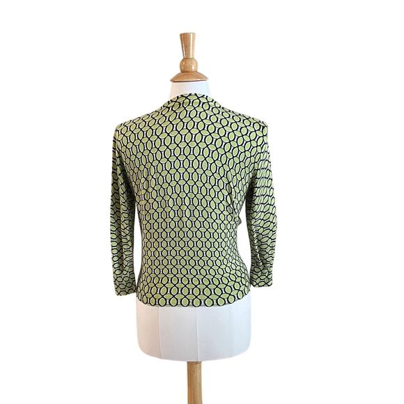 Crown & Ivy Navy & Green Geometric Print Cotton Blend 3/4 Sleeve Cardigan, S - Picture 3 of 12